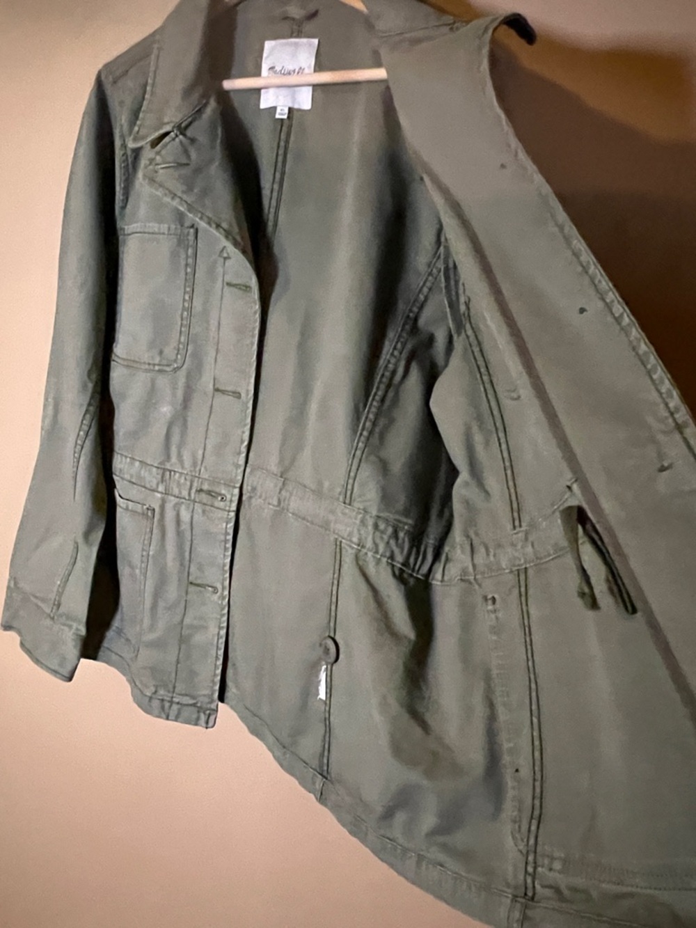 Madewell Distressed Olive Green Utility Field Jacket Blazer Womens size XL - Picture 15 of 16